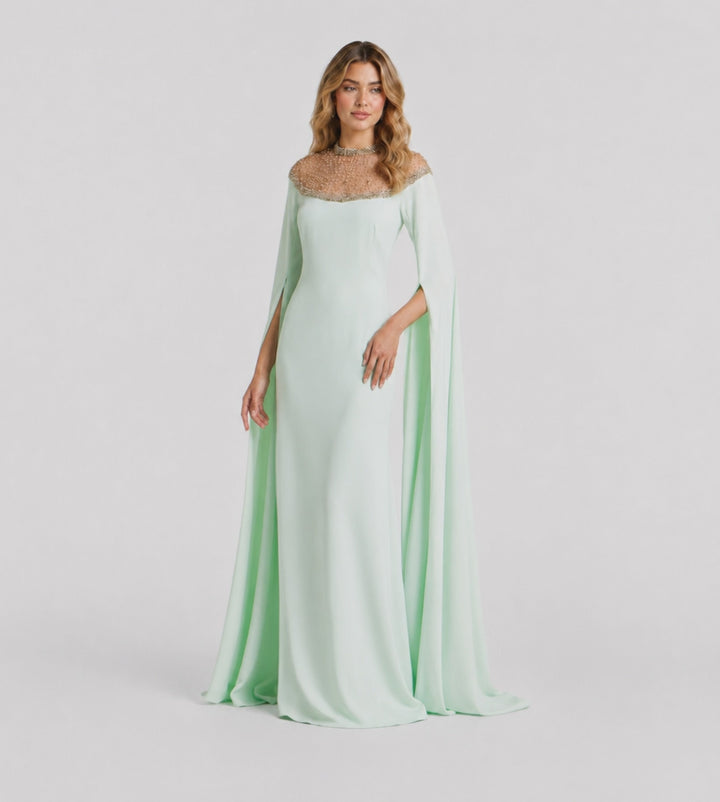 Mint Crystal Cape Evening Gown - Celestine