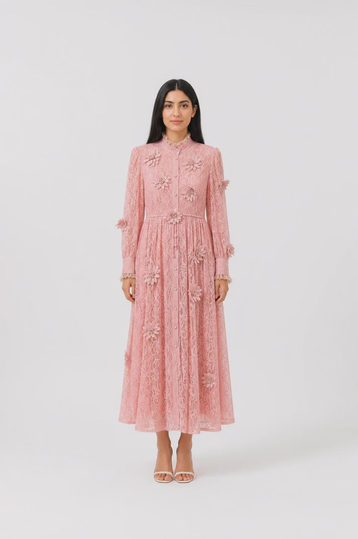 Ivory Floral Lace Maxi Dress - Romance