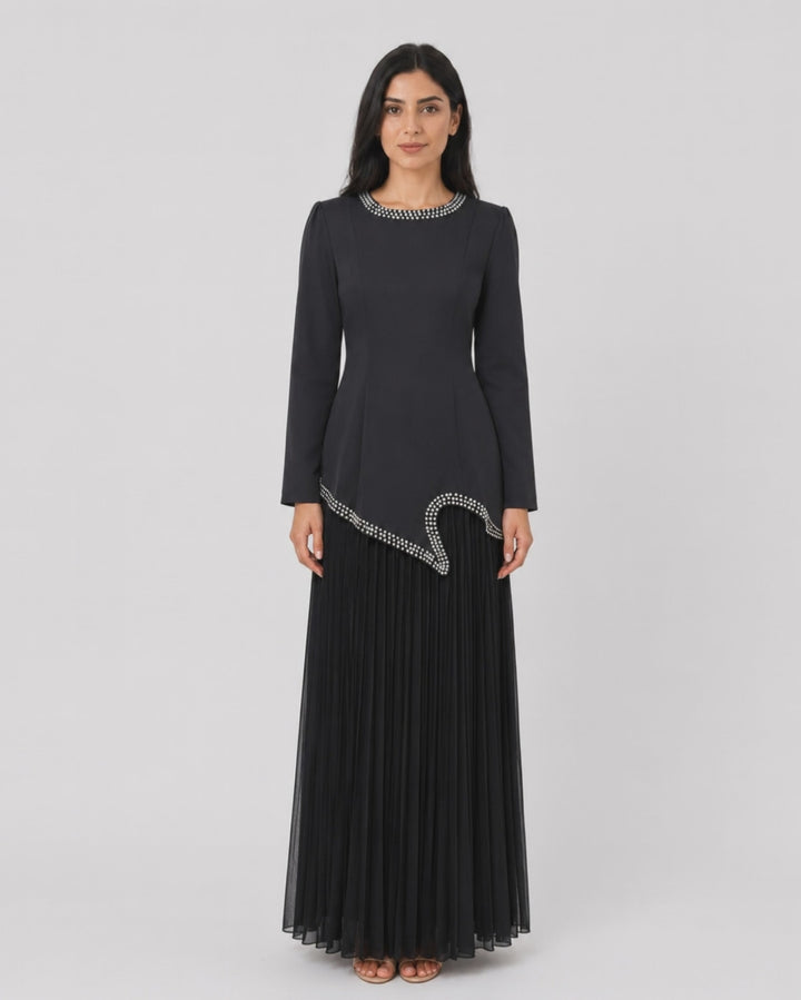 Elegant Pleated Maxi Dress - Pearl