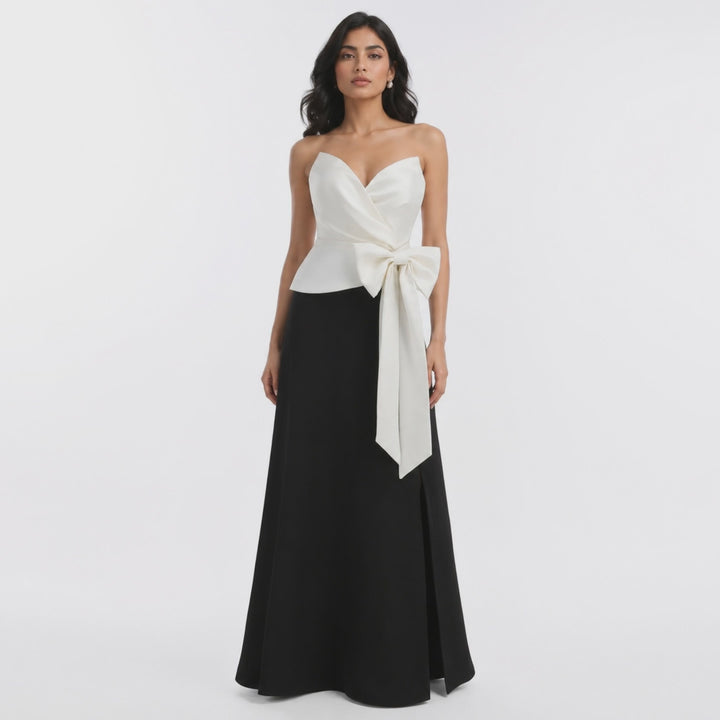 Monochrome Bow Evening Gown - Elegance