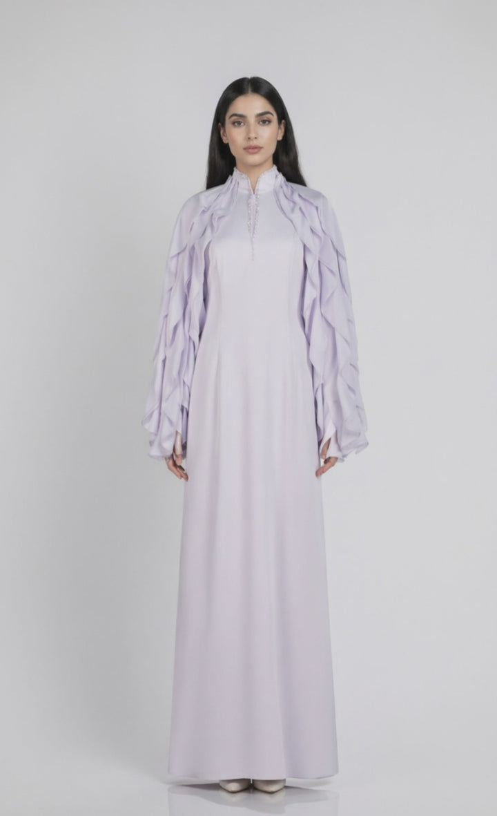 ruffle sleeve chiffon maxi dress with embellished neckline – WHISPER