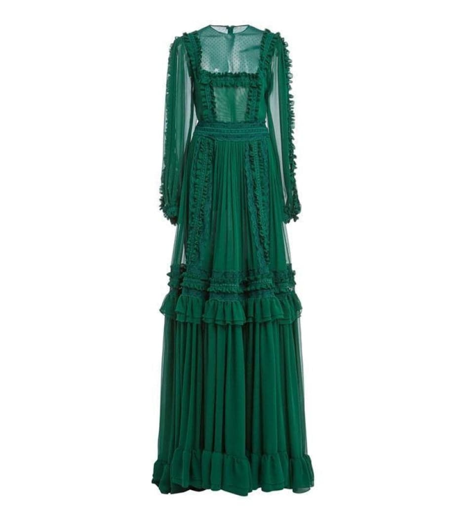 Emerald Ruffle Lace Maxi Dress - grace