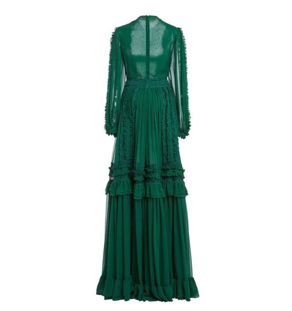 Emerald Ruffle Lace Maxi Dress - grace