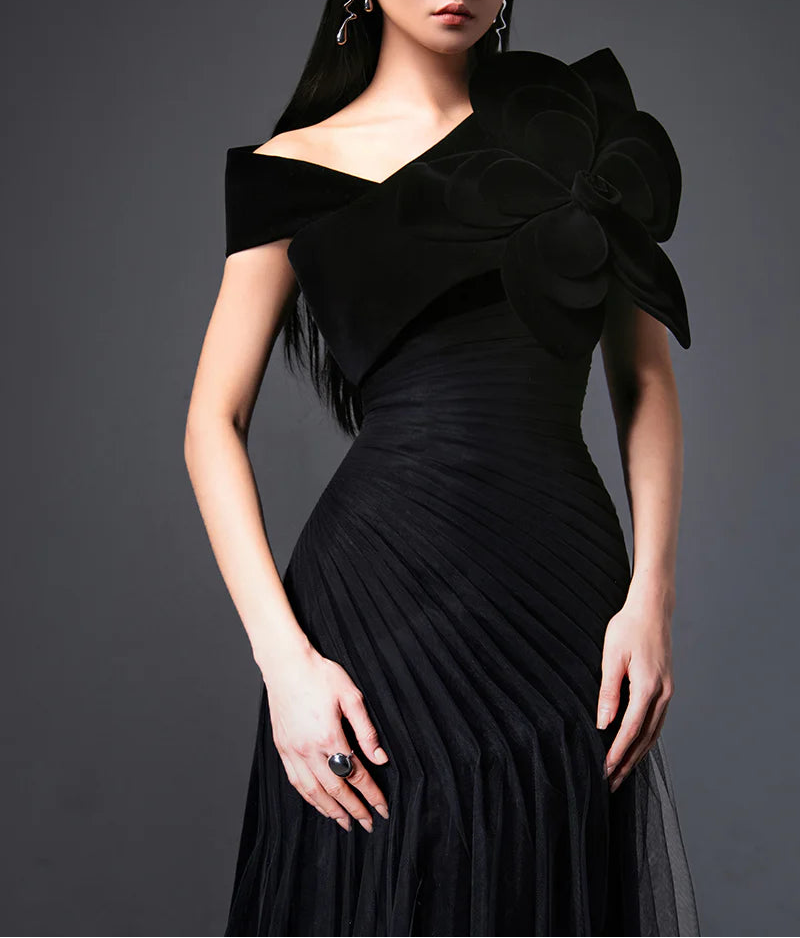 off-shoulder velvet bow gown – VALENTINA