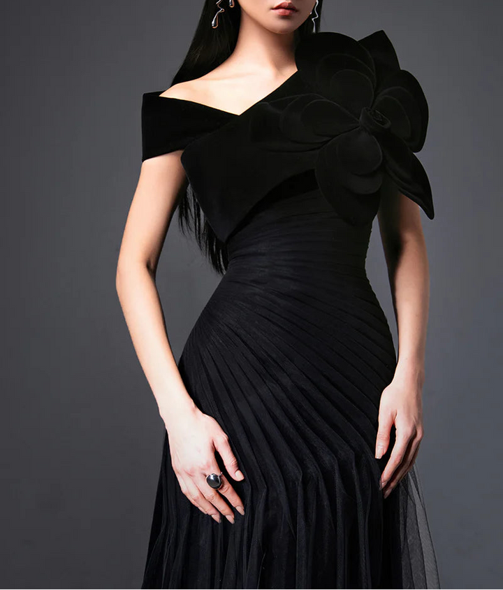 off-shoulder velvet bow gown – VALENTINA