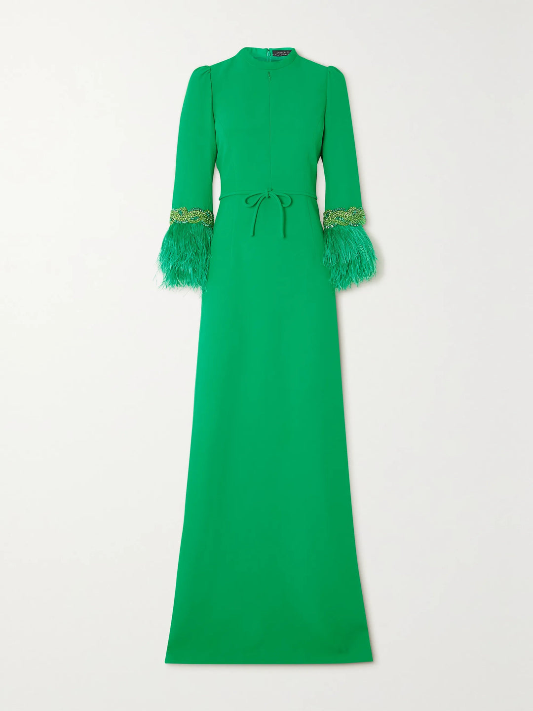 feather-trim slit-cuff gown – Tojen-1