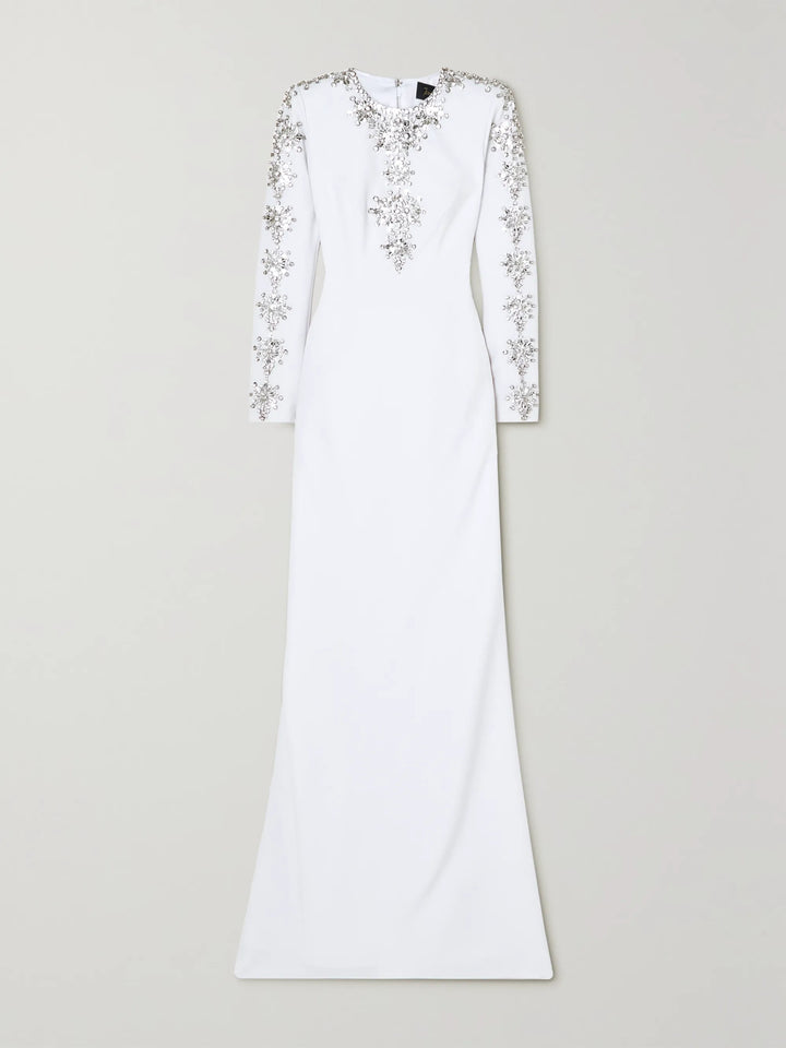 Embellished long-sleeve gown with fitted silhouette – Ziarre