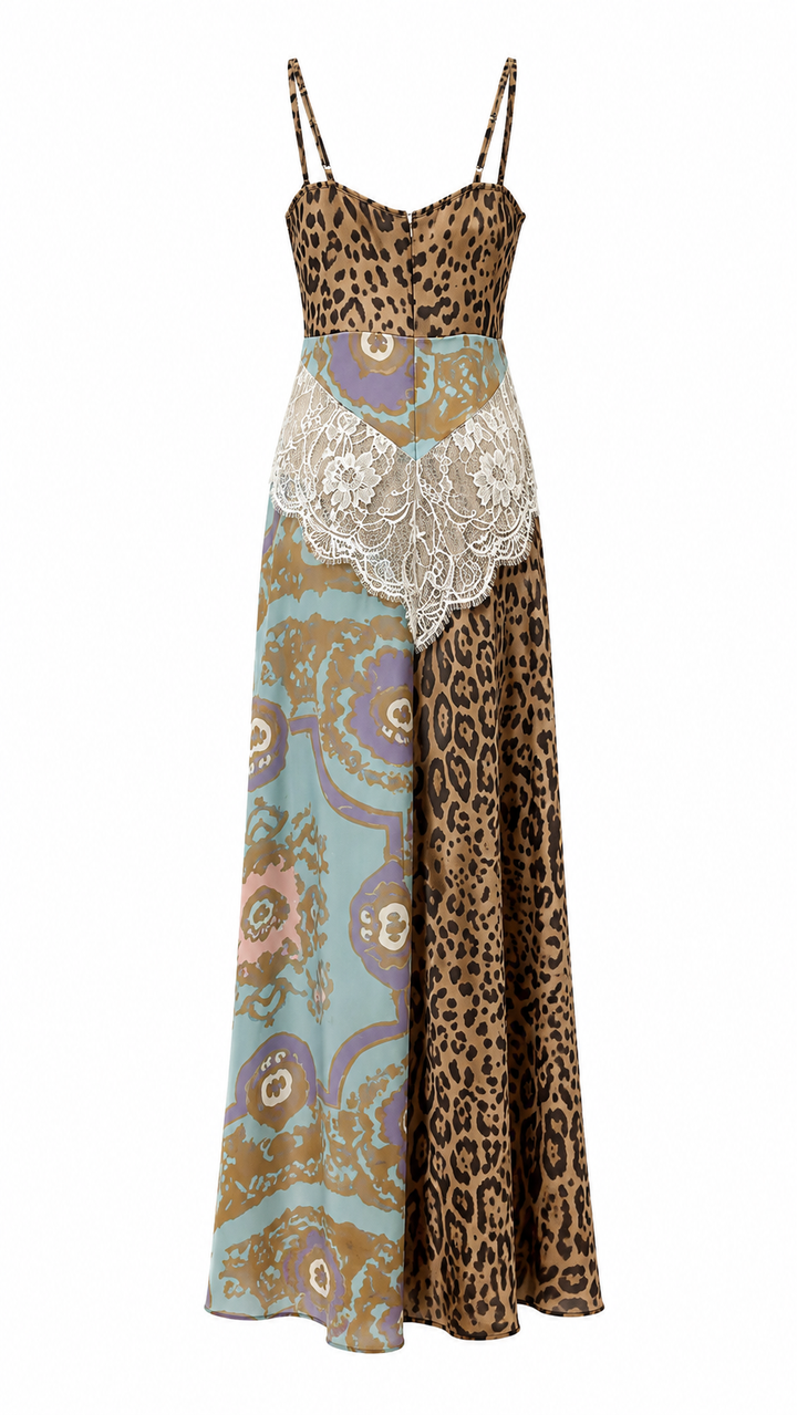 Mixed Print Lace Panel Maxi Dress - Bohemian