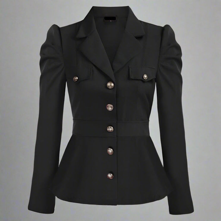 long-sleeve tailored peplum jacket with gold buttons - Aafiynt