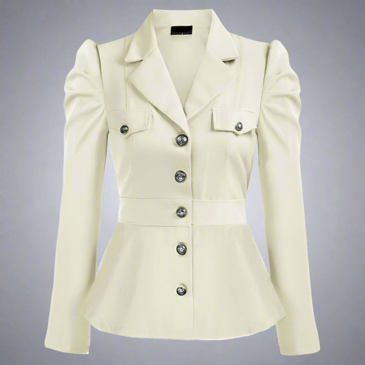 long-sleeve tailored peplum jacket with gold buttons - Aafiynt