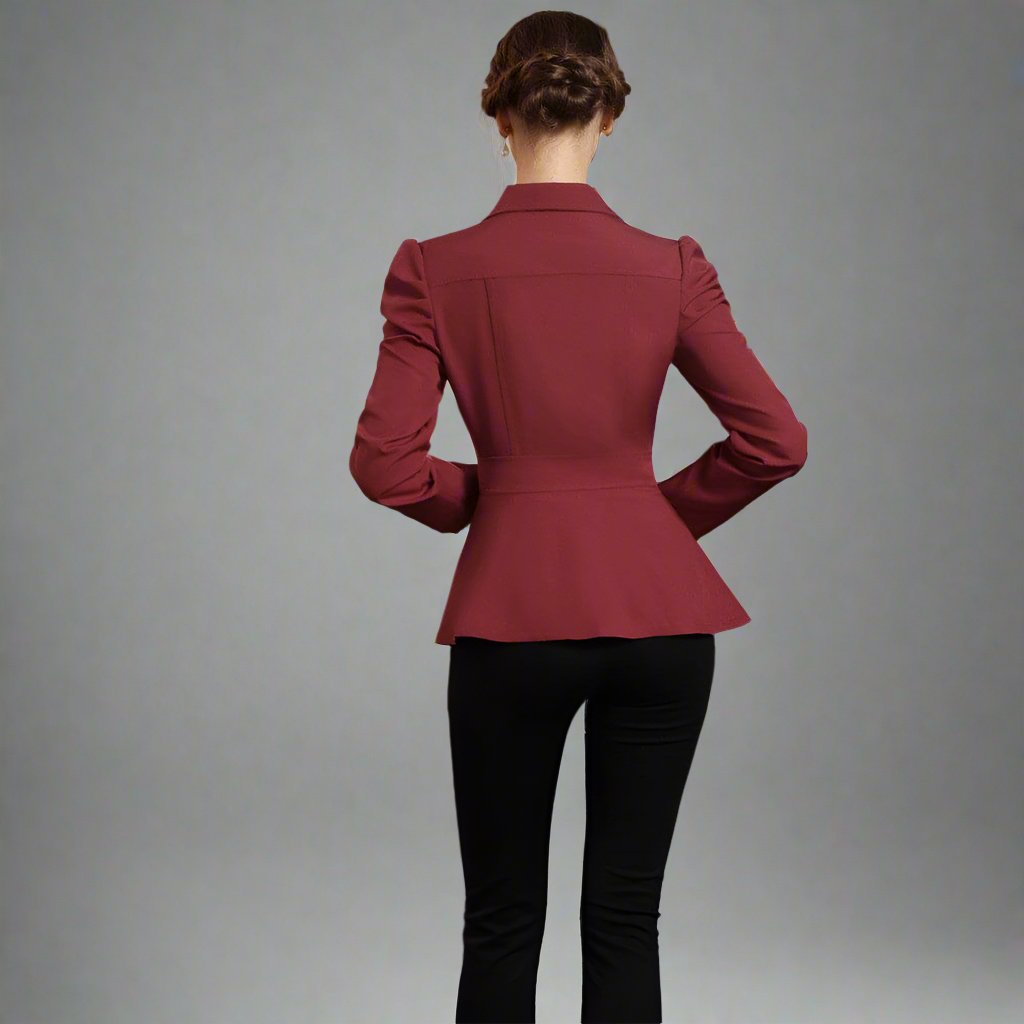 long-sleeve tailored peplum jacket with gold buttons - Aafiynt