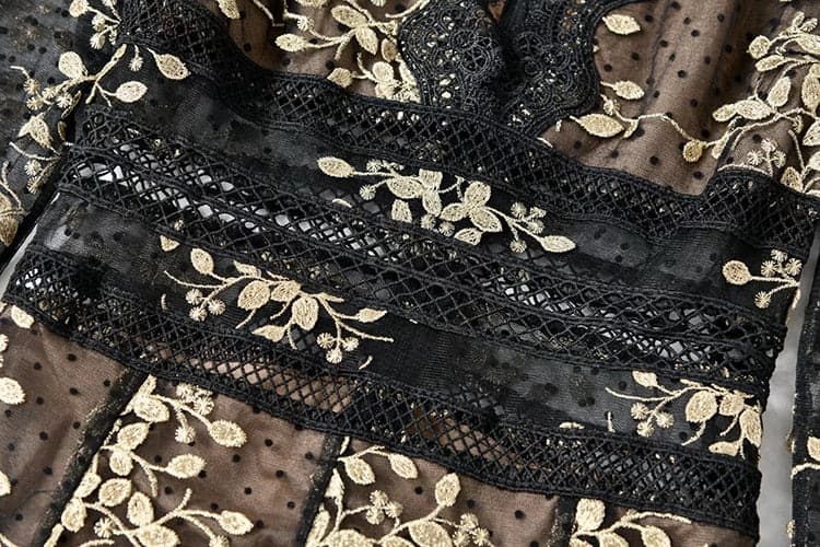 lace evening gown with gold floral embroidery – Nafula