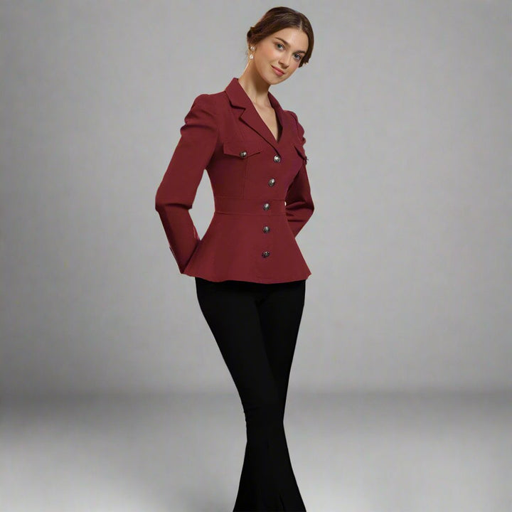 long-sleeve tailored peplum jacket with gold buttons - Aafiynt