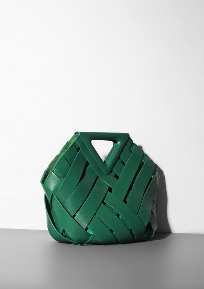 woven leather triangle-handle crossbody bag - Ahrana