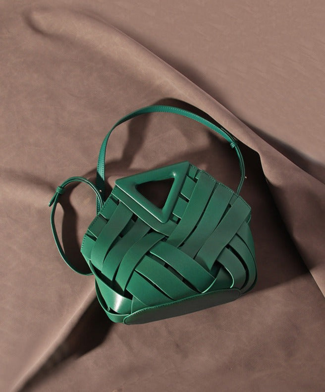 woven leather triangle-handle crossbody bag - Ahrana