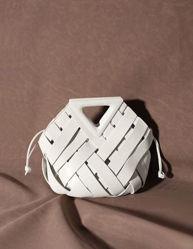 woven leather triangle-handle crossbody bag - Ahrana