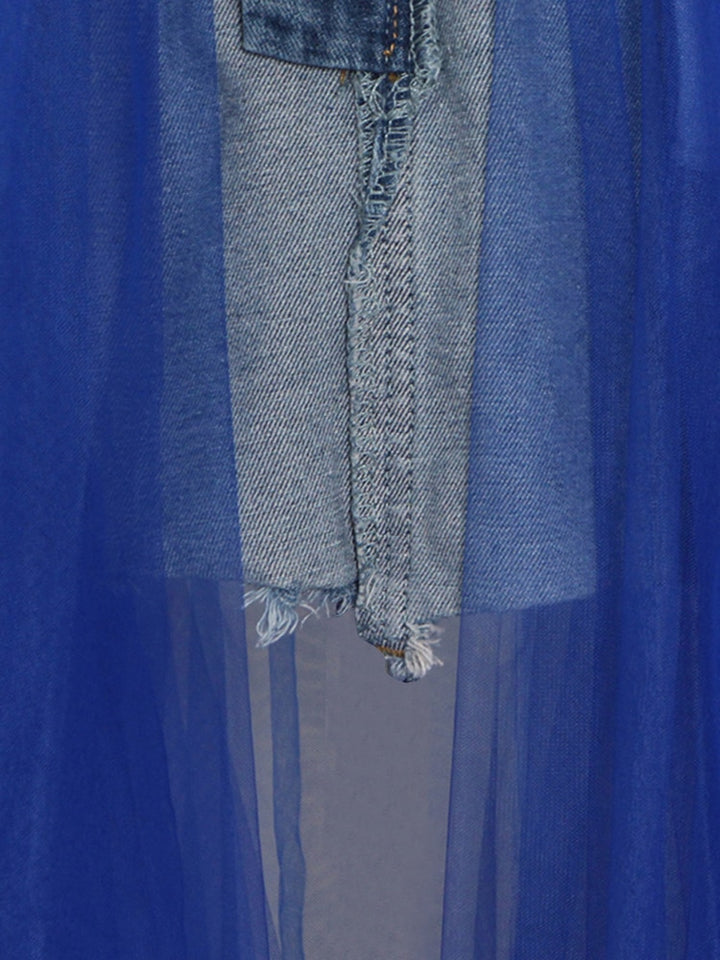 denim waistband tulle maxi skirt - Abrihm