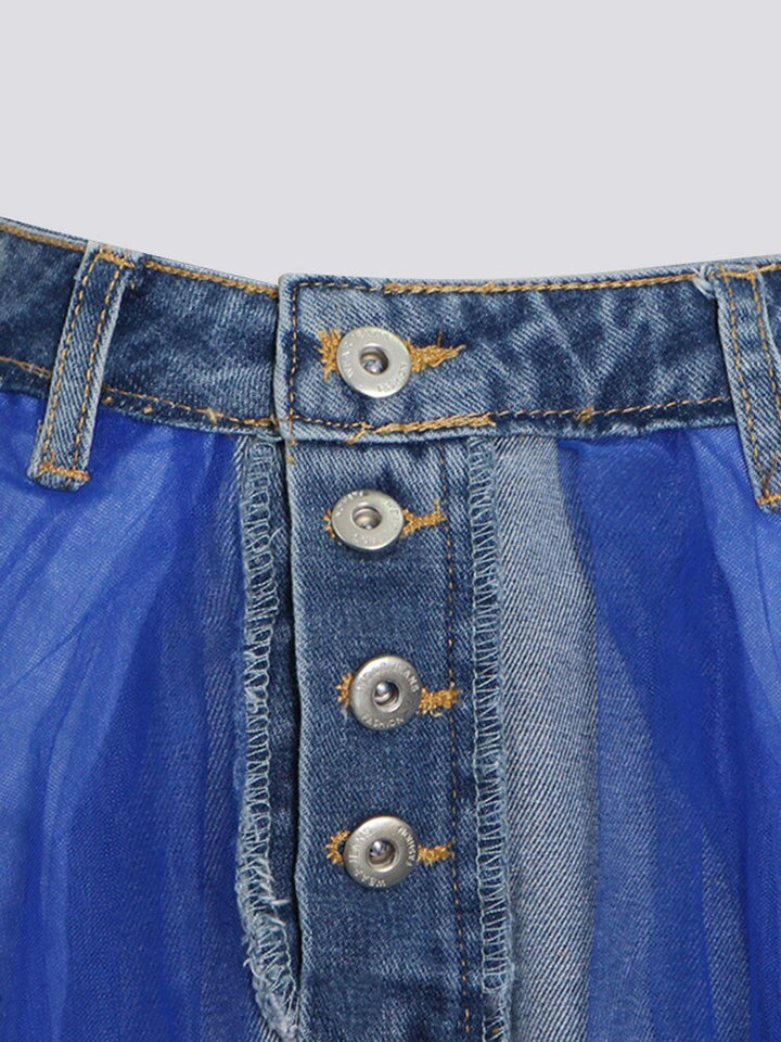 denim waistband tulle maxi skirt - Abrihm