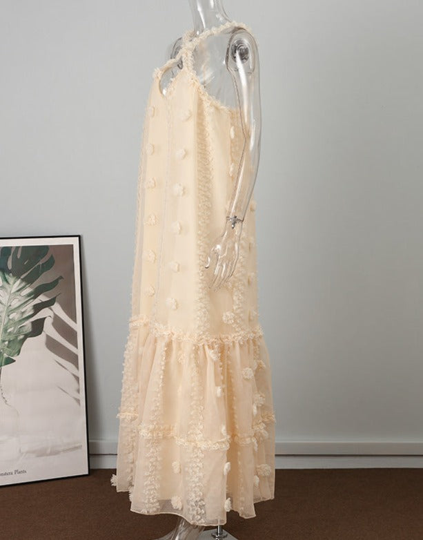 halter neck maxi dress with textured appliqué – Aaseok