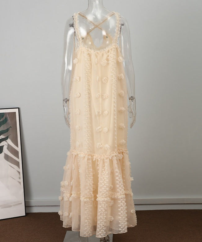 halter neck maxi dress with textured appliqué – Aaseok