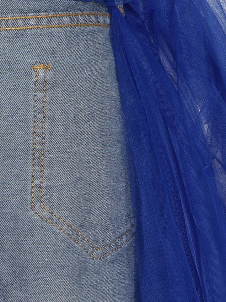 denim waistband tulle maxi skirt - Abrihm