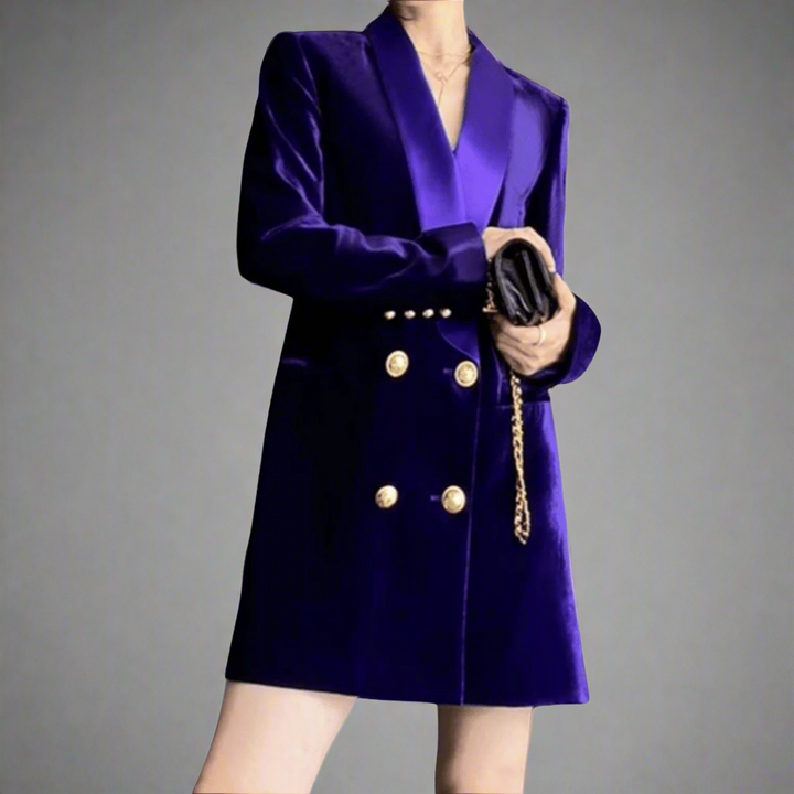 velvet double-breasted blazer dress with satin shawl lapel - Epa