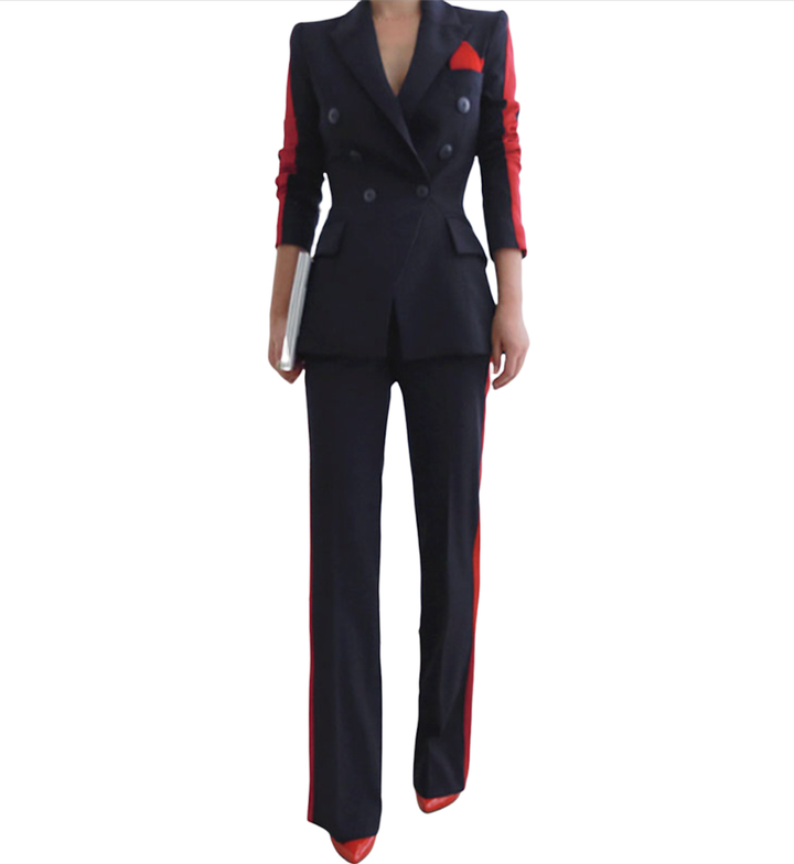 double-breasted tailored suit with contrast red accents - Enygeus