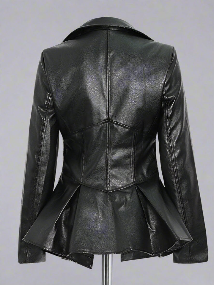 fitted peplum leather jacket with front zip - Chaney
