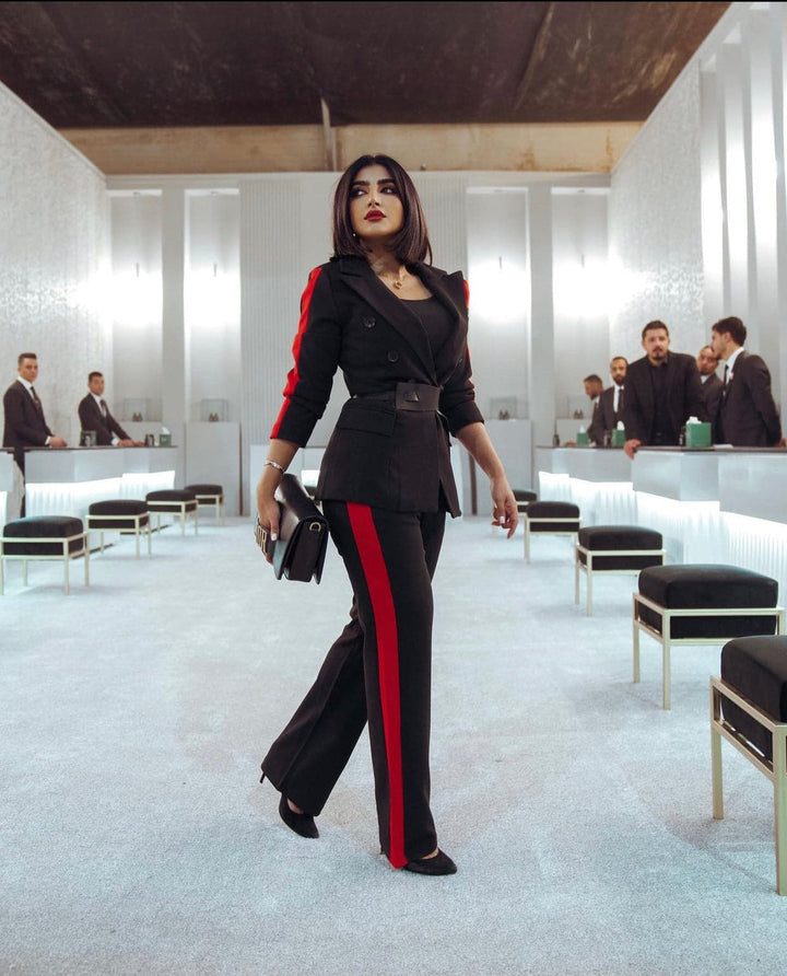double-breasted tailored suit with contrast red accents - Enygeus