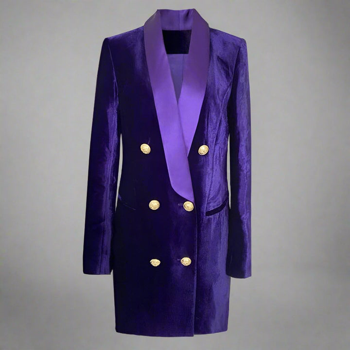 velvet double-breasted blazer dress with satin shawl lapel - Epa
